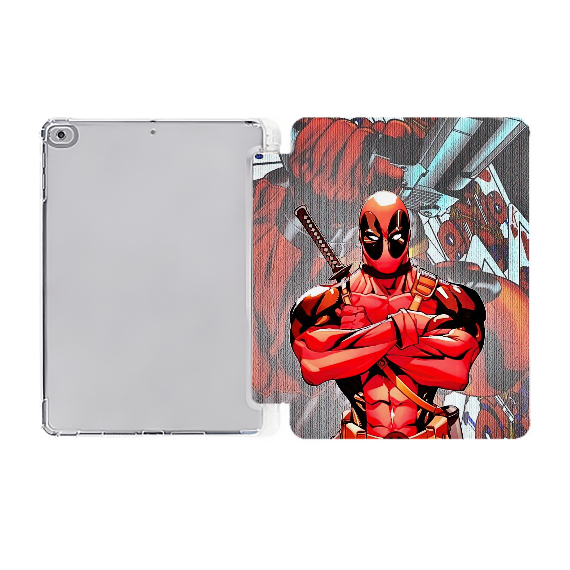 （画像用） Deadpool デッドプール IPad ケース ペン収納付き 三つ折りスタンド PUレザー×シリコン 対応機種9.5/10.5/10.9インチ